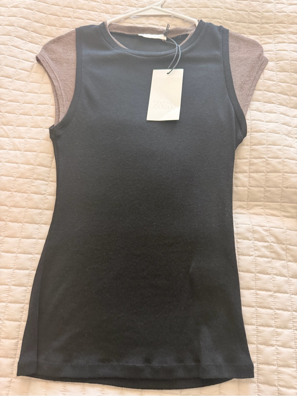 Zara Black Tank with Taupe Cap Sleeves